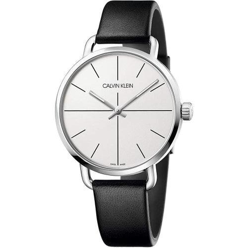 Calvin Klein Even Men's White Dial Black Leather 42mm Watch K7B211CY - WatchStatus Ltd