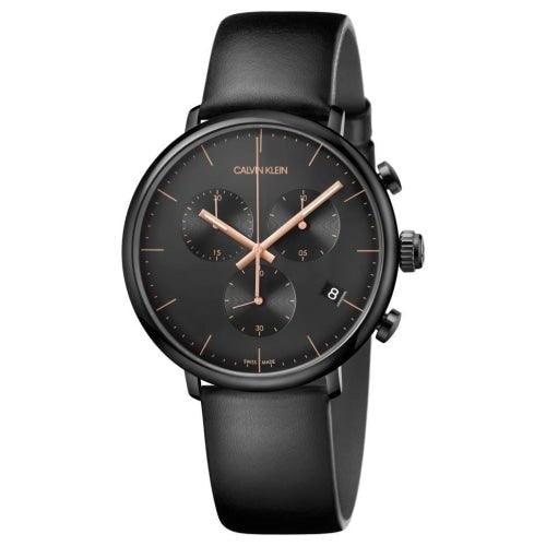 Calvin Klein High Noon Men's Black Leather Chronograph Watch K8M274CB - WatchStatus Ltd