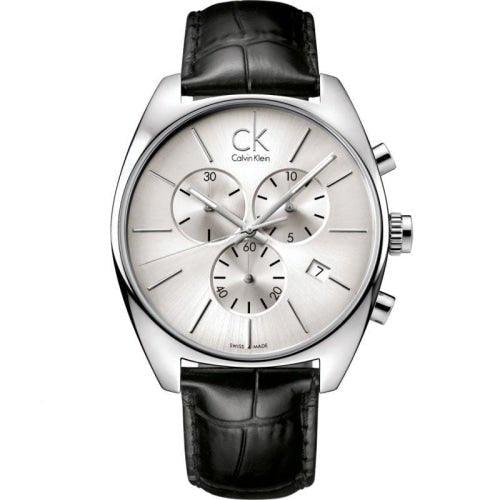Calvin Klein K2F27120 Men's Exchange Black Leather Silver Dial Chronograph Swiss Watch - WatchStatus Ltd