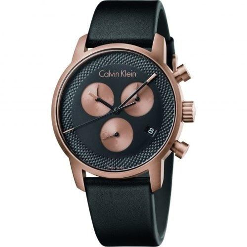 Calvin Klein K2G17TC1 Men's City Rose Gold/Black Leather Chronograph Swiss Watch - WatchStatus Ltd