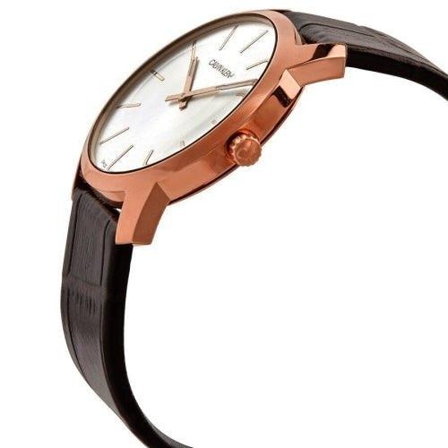 Calvin Klein K2G226G6 Men's City Silver/Rose Gold Brown Leather Swiss Watch - WatchStatus Ltd