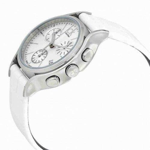 Calvin Klein K2U291L6 Ladies Skirt White Leather Silver Dial Chronograph Swiss Watch - WatchStatus Ltd