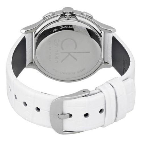 Calvin Klein K2U291L6 Ladies Skirt White Leather Silver Dial Chronograph Swiss Watch - WatchStatus Ltd