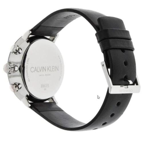 Calvin Klein K8M271C6 Men's High Noon Silver/Black Leather Chronograph Swiss Watch - WatchStatus Ltd