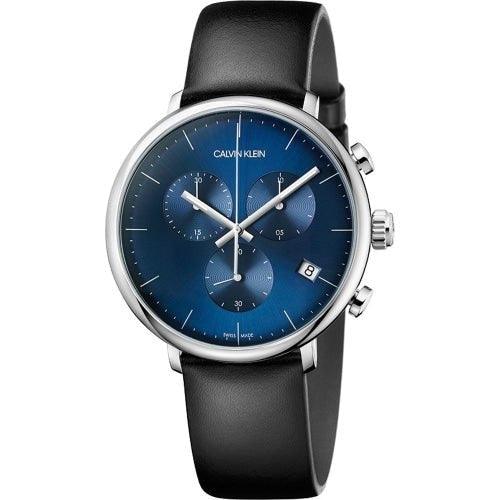 Calvin Klein K8M271CN Men's High Noon Blue/Black Leather Chronograph Swiss Watch - WatchStatus Ltd