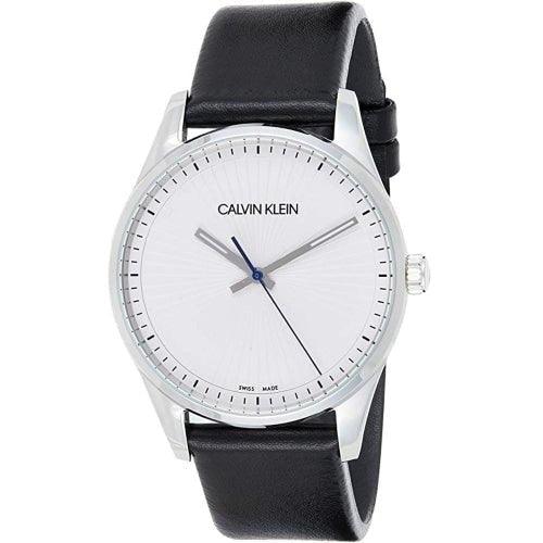 Calvin Klein Steadfast Men's White Dial Black Leather 40mm Watch K8S211C6 - WatchStatus Ltd