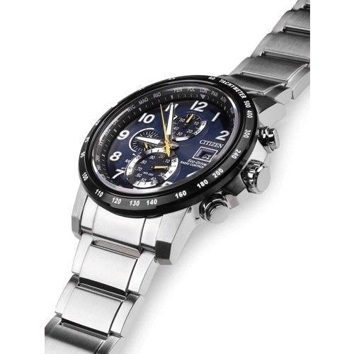 Citizen AT8124-91L Men's Radio Controlled Silver/Blue Perpetual World Chronograph Stainless Watch - WatchStatus Ltd