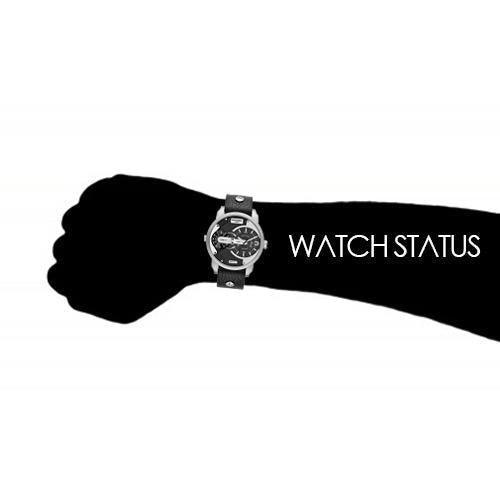 Diesel DZ7307 Mens Mini Daddy Black Leather Silver Case Dual-Time Watch - WatchStatus Ltd