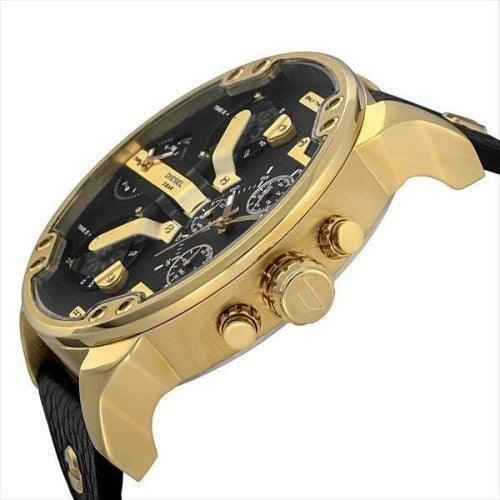 Diesel DZ7371 Mens Mr Daddy Black Leather Gold Chronograph Watch - WatchStatus Ltd
