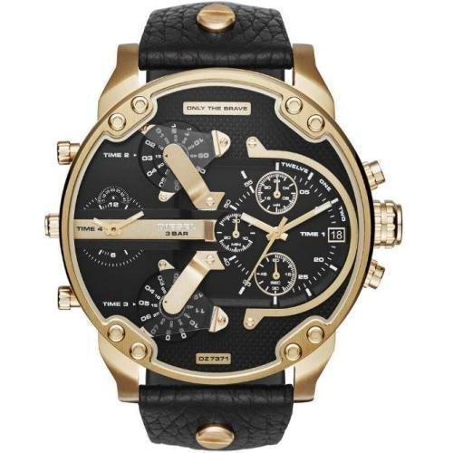 Diesel DZ7371 Mens Mr Daddy Black Leather Gold Chronograph Watch - WatchStatus Ltd