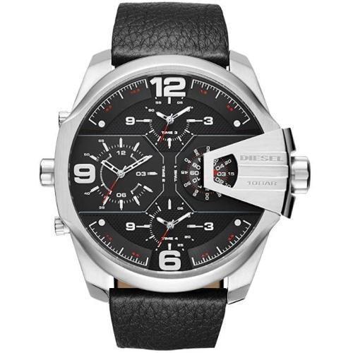 Diesel DZ7376 Mens Uber Chief Black Leather Silver Case Multi-Time Watch - WatchStatus Ltd