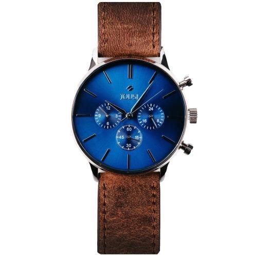 Eminence Mens Blue Dial Chronograph Brown Leather Watch - WatchStatus Ltd