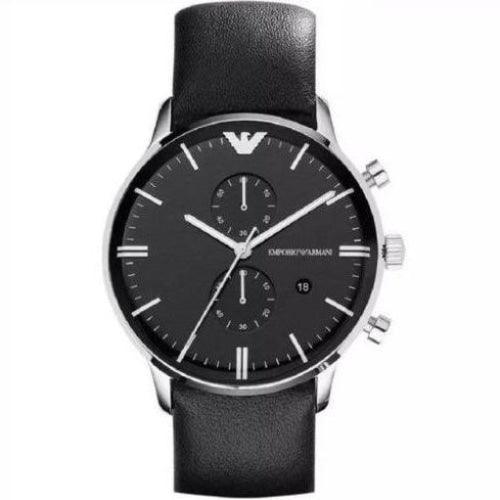 Emporio Armani AR0397 Men's Classic Black Leather Watch - WatchStatus Ltd