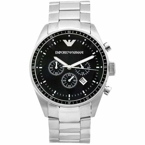 Emporio Armani AR0585 Men's Sportivo Silver/Black Stainless Chronograph Watch - WatchStatus Ltd