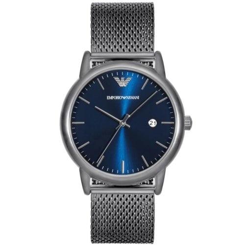 Emporio Armani AR11053 Men's Gunmetal/Blue Stainless Mesh Analogue Watch - WatchStatus Ltd