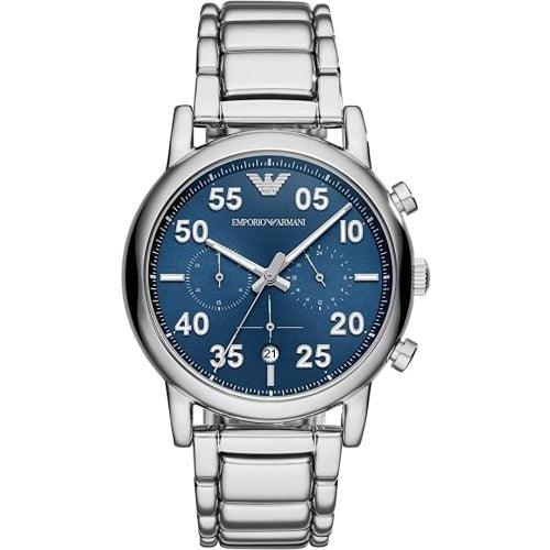 Emporio Armani AR11132 Men's Luigi Silver/Blue Stainless Chronograph Watch - WatchStatus Ltd