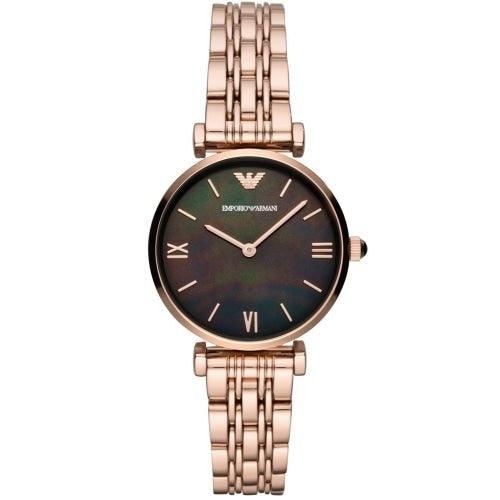 Emporio Armani AR11145 Ladies Gianni Rose Gold/Black Mother-of-Pearl Stainless Watch - WatchStatus Ltd