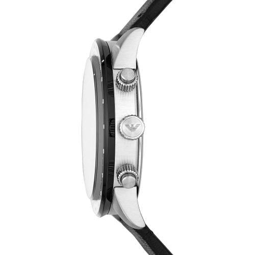 Emporio Armani AR11243 Men's Mario Black/Silver Leather Chronograph Watch - WatchStatus Ltd