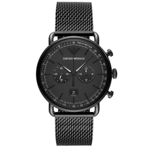 Emporio Armani AR11264 Men's Aviator Black Chronograph Mesh Watch - WatchStatus Ltd