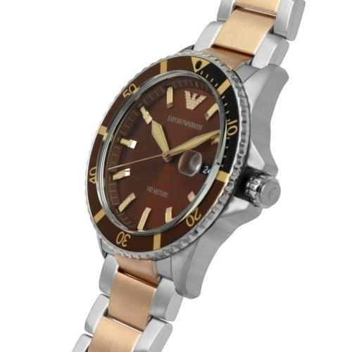 Emporio Armani AR11340 Men's Diver Two-tone/Brown Stainless Watch - WatchStatus Ltd