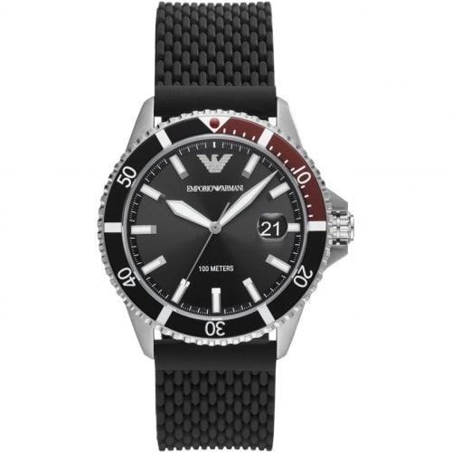 Emporio Armani AR11341 Men's Diver Black Rubber Strap Watch - WatchStatus Ltd