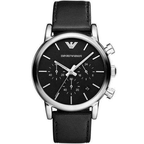 Emporio Armani AR1828 Men’s Luigi Black/Silver Leather Chronograph Watch - Watches