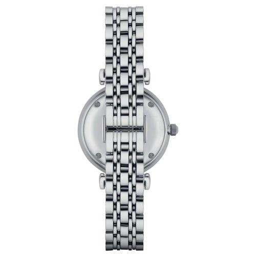 Emporio Armani AR1908 Ladies Gianni T-bar Silver/Mother Of Pearl Stainless Watch - WatchStatus Ltd