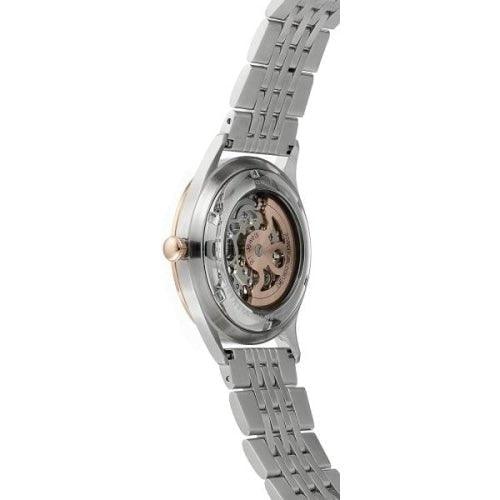 Emporio Armani AR1921 Men's Meccanico Silver/Rose Gold Skeleton Automatic Watch - WatchStatus Ltd