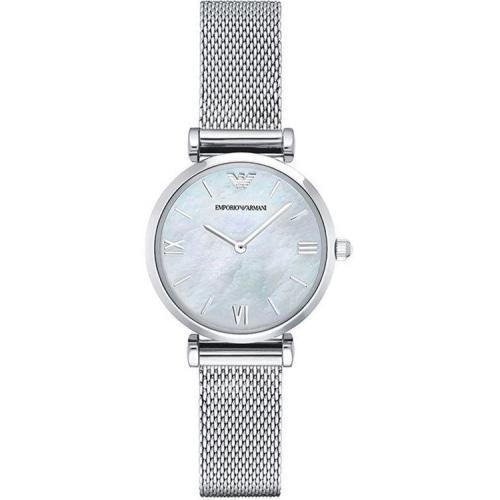 Emporio Armani AR1955 Ladies Gianni T-bar Silver & Mother Of Pearl Watch - WatchStatus Ltd