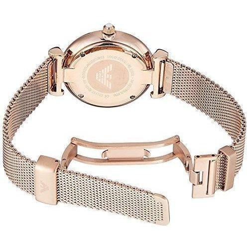 Emporio Armani AR1956 Ladies Gianni T-bar Rose Gold Mesh Watch - WatchStatus Ltd