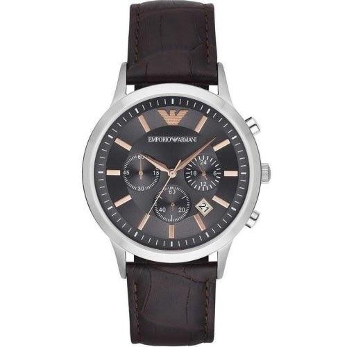 Emporio Armani AR2513 Men's Renato Brown/Grey Chronograph Leather Watch - WatchStatus Ltd