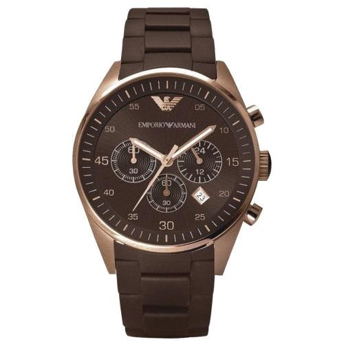 Emporio Armani AR5890 Men’s Tazio Rose-Gold/Brown Silicone Chronograph Watch - Watches