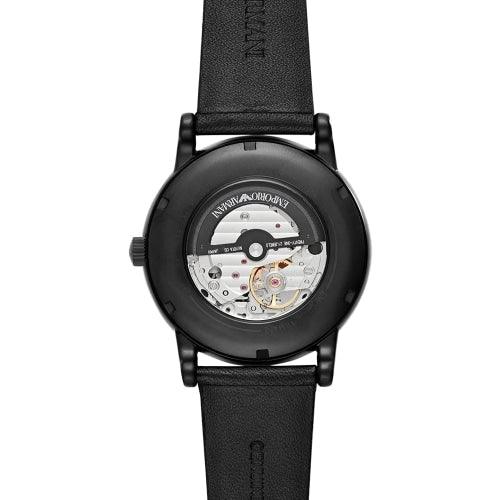 Emporio Armani AR60008 Men's Meccanico Black Leather Automatic Skeleton Watch - WatchStatus Ltd