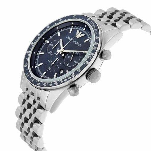 Emporio Armani AR6072 Men's Tazio Silver/Blue Stainless Chronograph Watch - WatchStatus Ltd