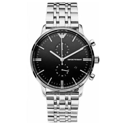 Emporio Armani AR80009 Men's Gianni Silver/Black Stainless Chronograph Watch - WatchStatus Ltd