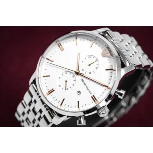 Emporio Armani Gianni Men's Silver Chronograph Watch AR1933 - WatchStatus Ltd