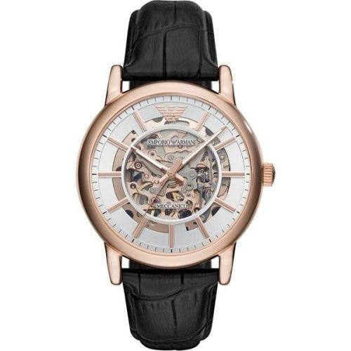 Emporio Armani Meccanico Men's Black Leather Automatic Watch AR60007 - WatchStatus Ltd