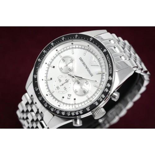 Emporio Armani Tazio Men's Silver Chronograph Watch AR6073 - WatchStatus Ltd