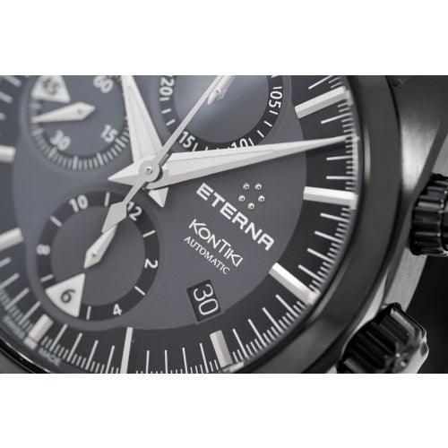 Eterna KonTiki Men's Black Leather Automatic Chronograph Watch 1241.43.41.1305 - WatchStatus Ltd