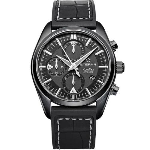 Eterna KonTiki Men's Black Leather Automatic Chronograph Watch 1241.43.41.1305 - WatchStatus Ltd