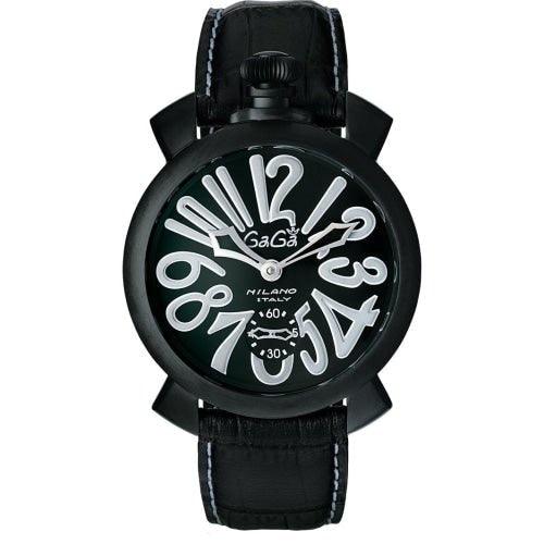 GaGa Milano Manuale Black Leather 48mm Mechanical Watch 5012.06 - WatchStatus Ltd