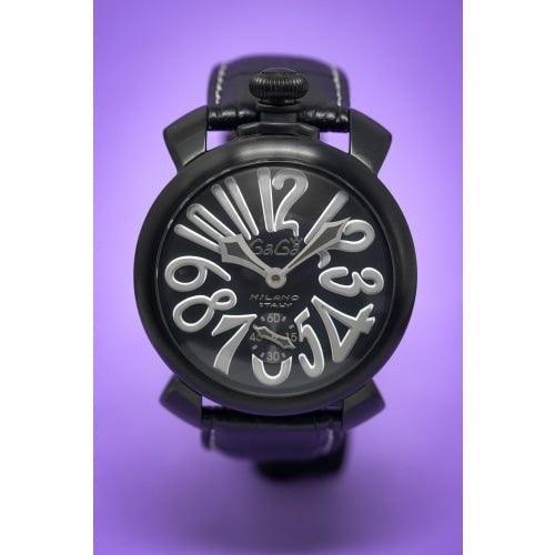 GaGa Milano Manuale Black Leather 48mm Mechanical Watch 5012.06 - WatchStatus Ltd