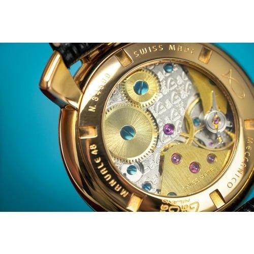 GaGa Milano Manuale Mechanical Gold Black Leather 48mm Watch - WatchStatus Ltd