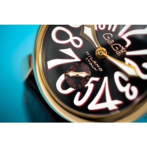 GaGa Milano Manuale Mechanical Gold Black Leather 48mm Watch - WatchStatus Ltd