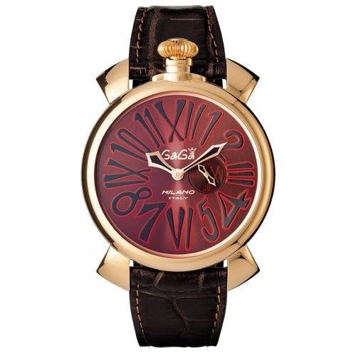 Gaga Milano Slim Brown Leather / Rose Dial 46mm Watch 5085.01 - WatchStatus Ltd
