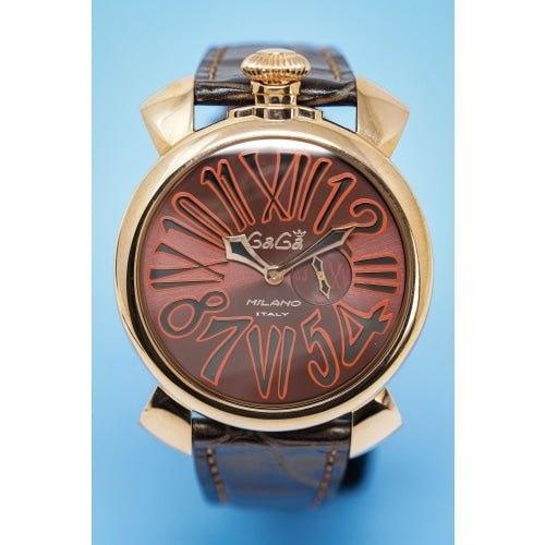 Gaga Milano Slim Brown Leather / Rose Dial 46mm Watch 5085.01 - WatchStatus Ltd