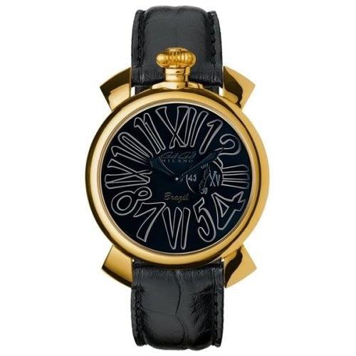 Gaga Milano Slim Gold / Black Leather 46mm Watch - WatchStatus Ltd