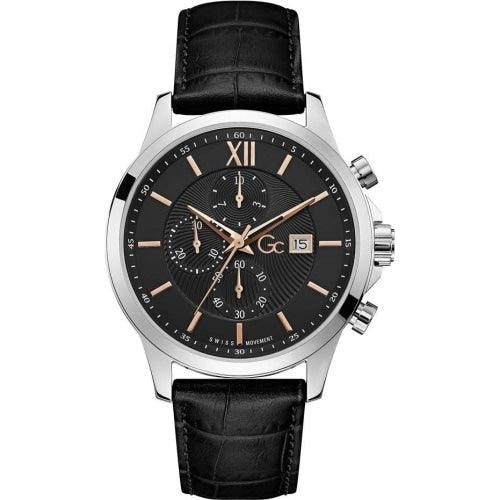 GC Executive Men's Black Leather Chronograph Watch Y27001G2MF - WatchStatus Ltd