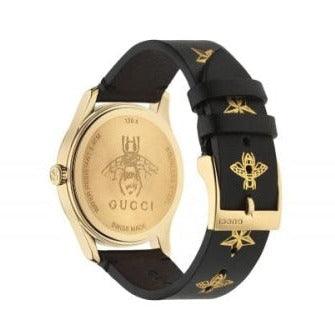 Gucci YA1264055 Unisex G-Timeless Black/Gold Leather Swiss Watch