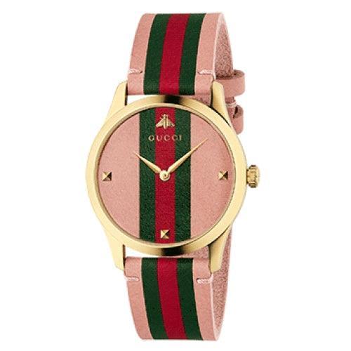 Gucci YA1264118 Ladies G-Timeless Pink/Gold Leather Swiss Watch